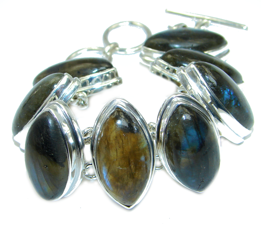 Solid Genuine Fire Labradorite Sterling Silver handmade Bracelet