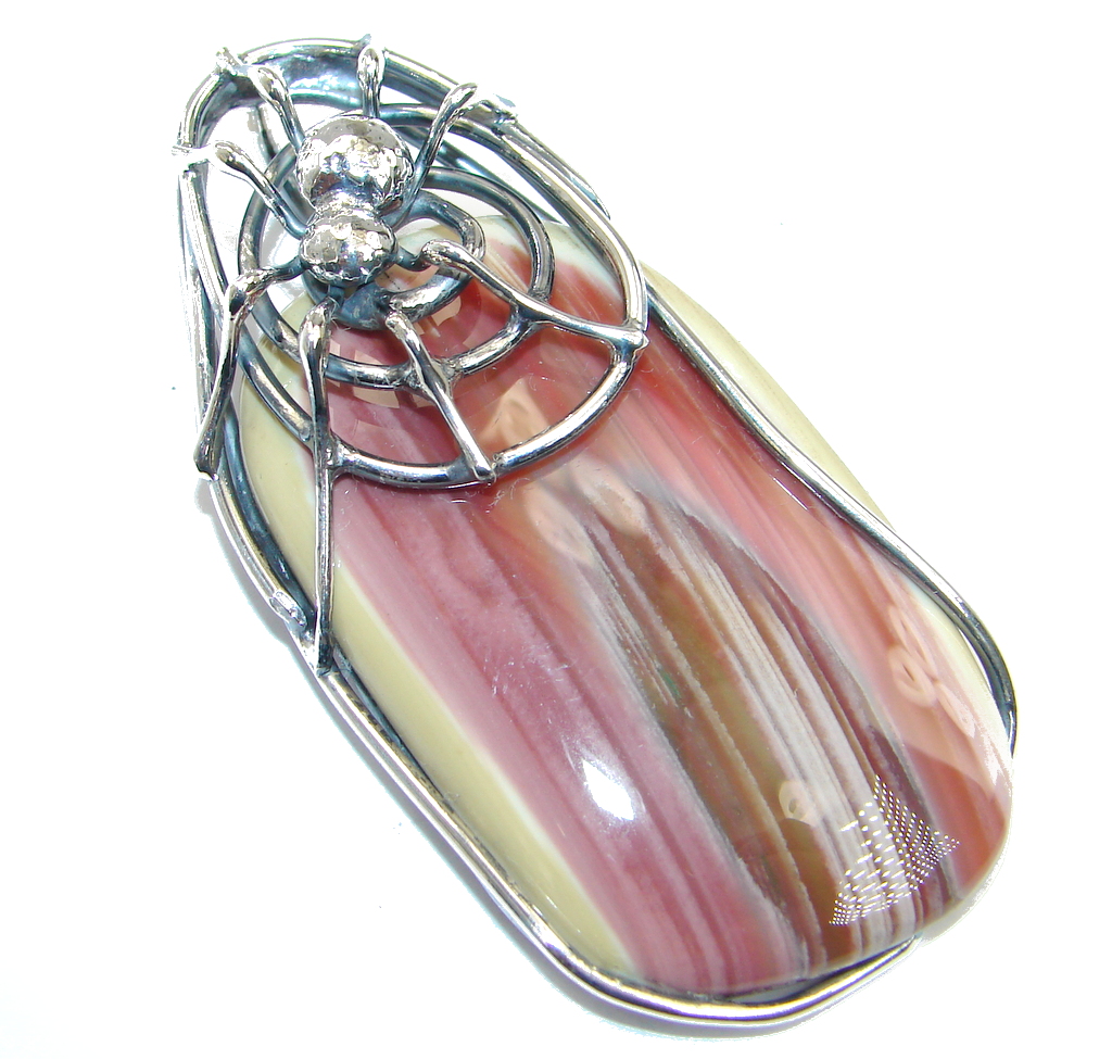 Spider's Web natural Imperial Jasper Sterling Silver handmade Pendant
