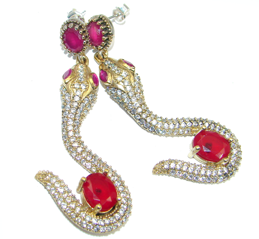 Victorian Style Snakes created Red Ruby copper over Sterling Silver earrings