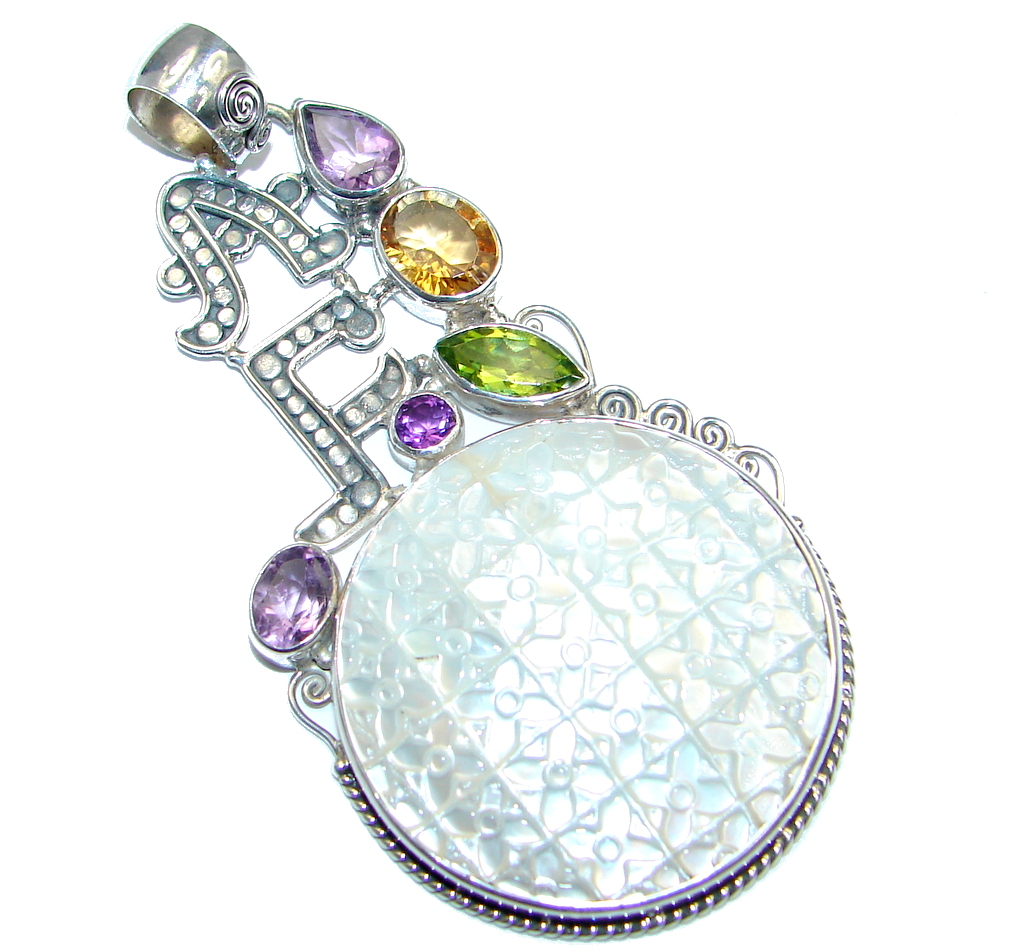 Carved Blister Pearl Sterling Silver Pendant
