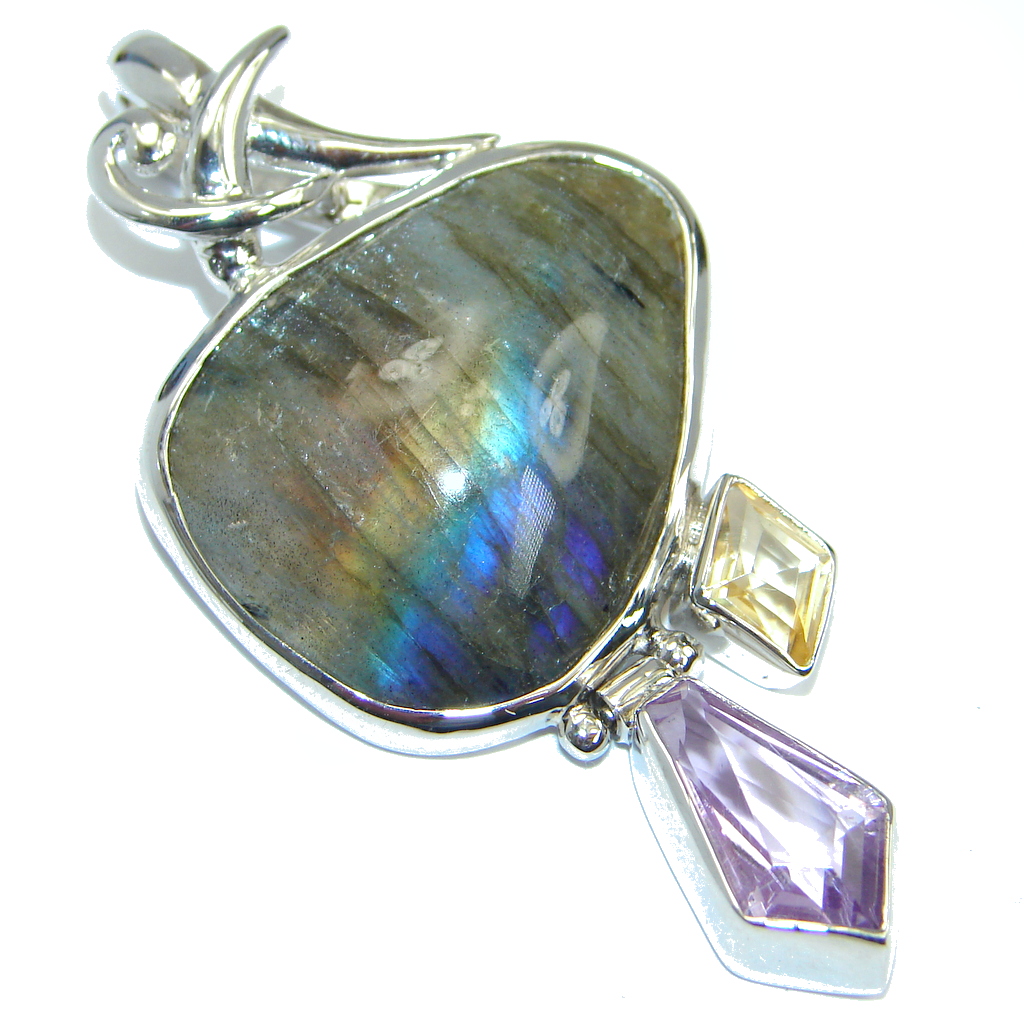 Amazing Blue Fire Labradorite Sterling Silver Pendant