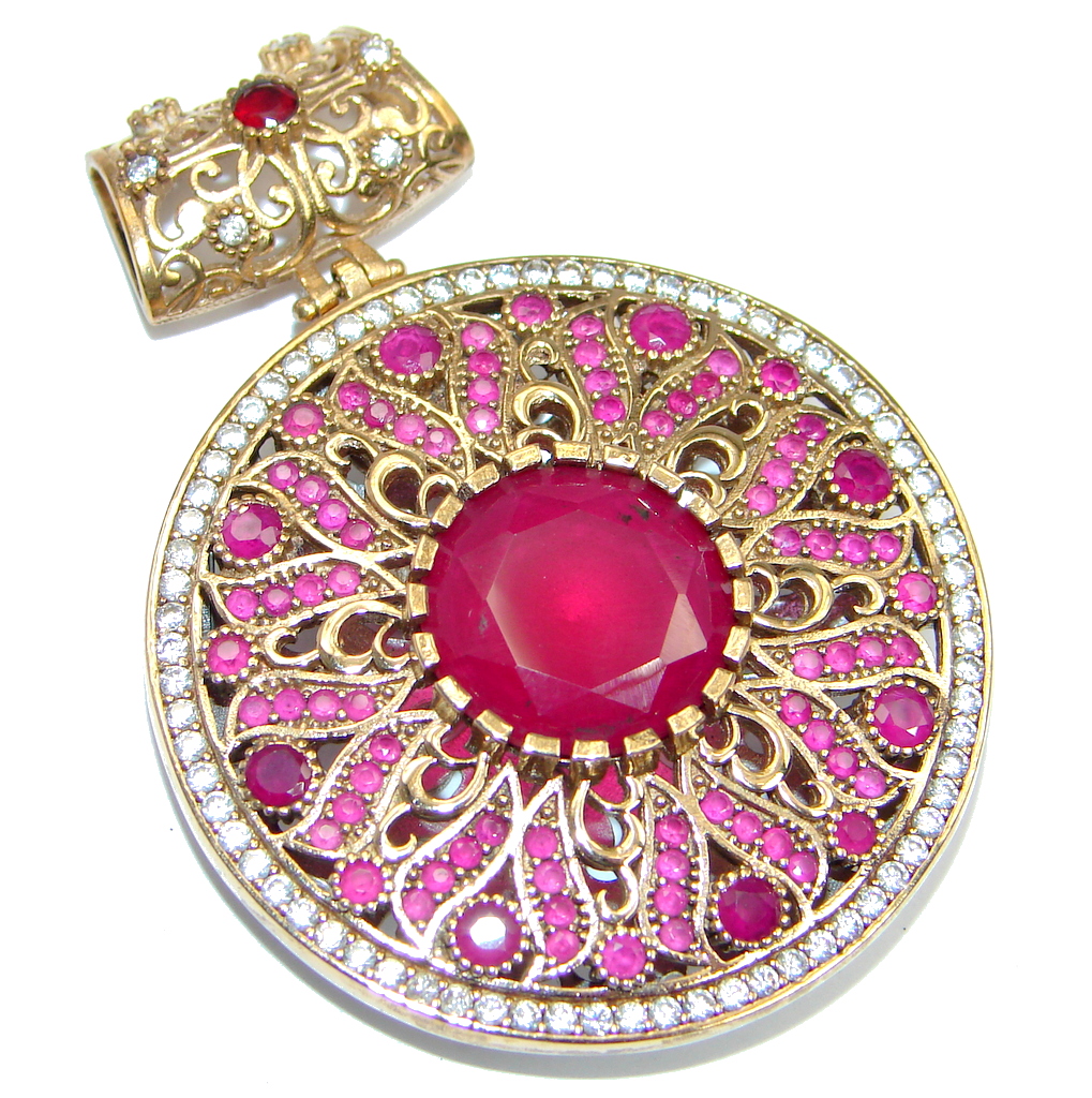 Victorian Style created Ruby & White Topaz copper plated over Sterling Silver Pendant