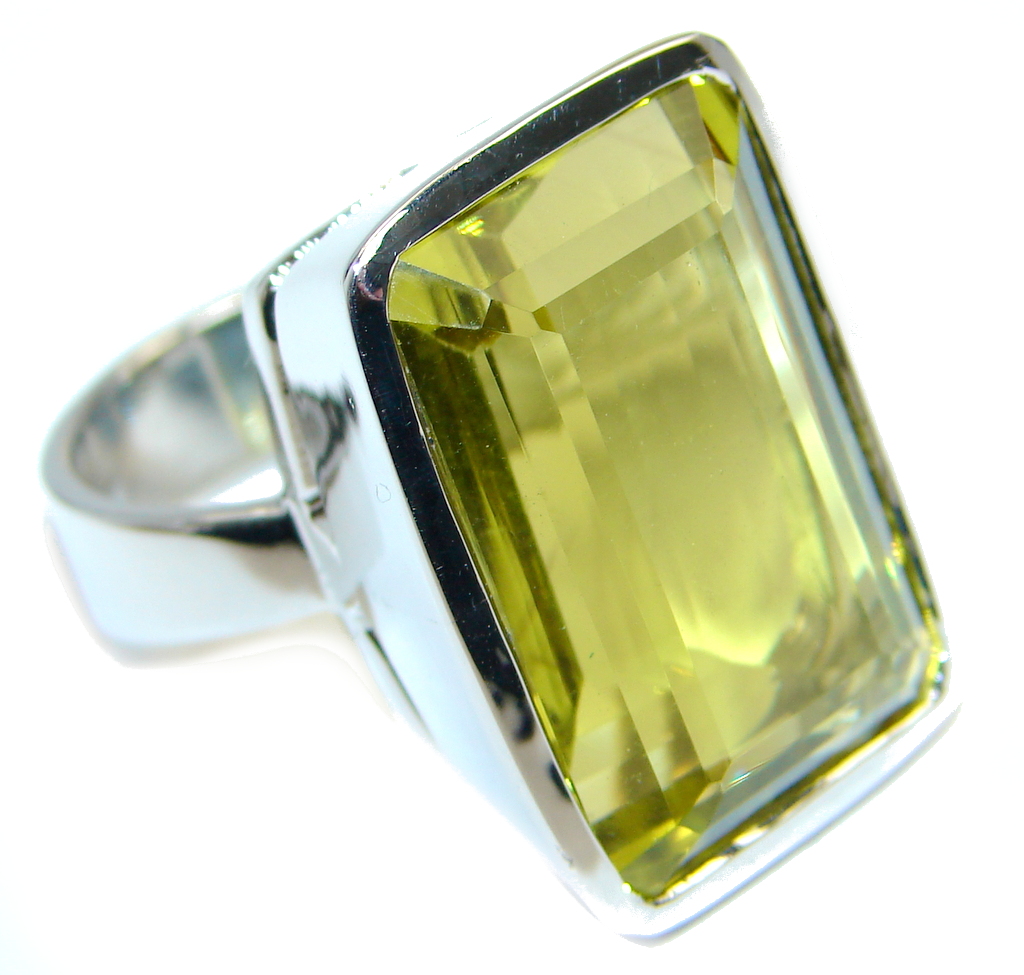 Big Natural Yellow Citrine Sterling Silver Ring s. 8