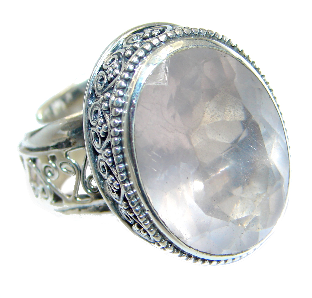 Amazing Rose Quartz Sterling Silver ring size adjustable