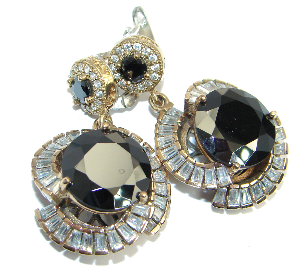 Large Victorian Style Onyx Ruby copper plated Sterling Silver Earrings