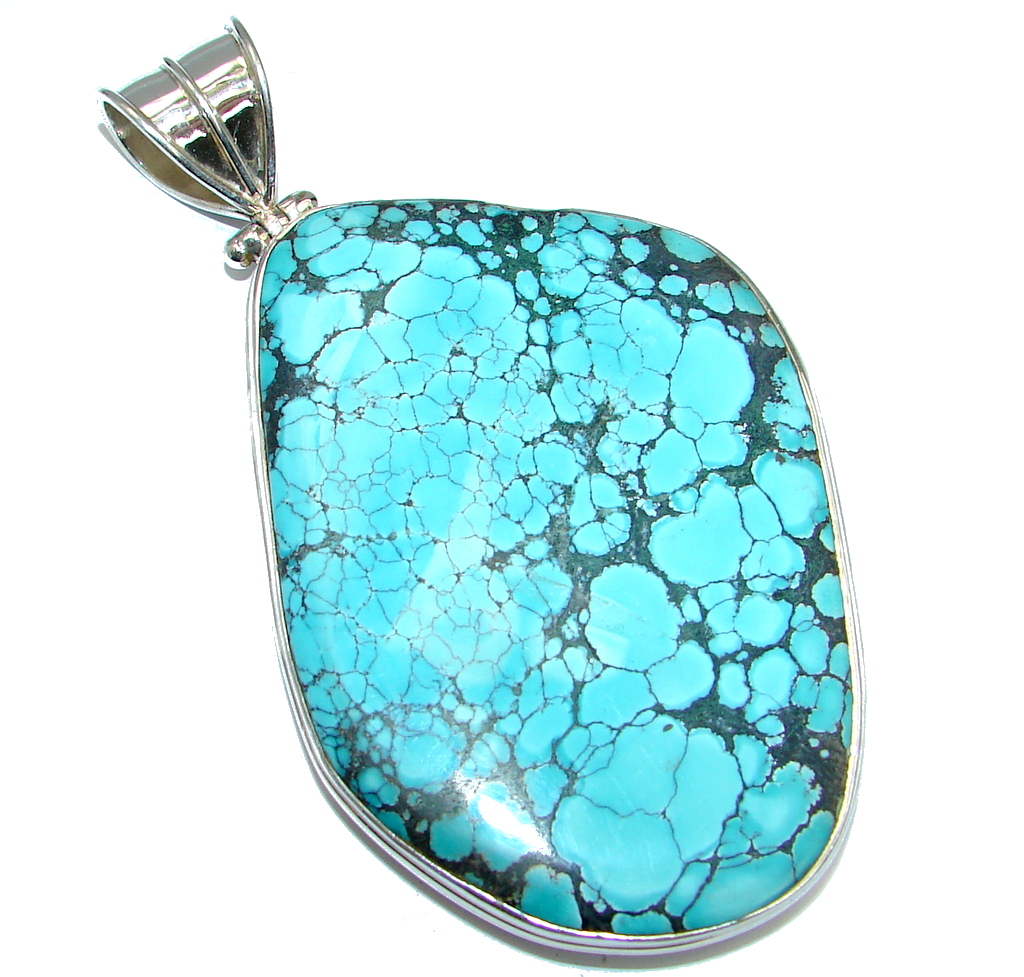 Massive Spider's Web Blue Turquoise Sterling Silver Pendant