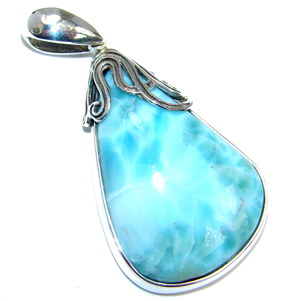 Genuine Blue Larimar Pearl Sterling Silver handmade Pendant