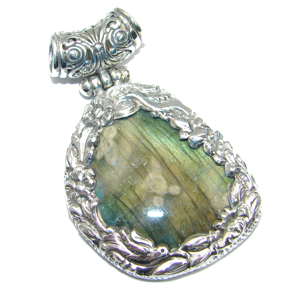 Giant Perfect AAA Blue Fire Labradorite Sterling Silver Pendant