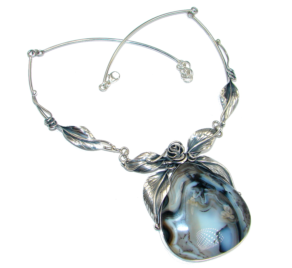 Aura Of Beauty Natural Botswana Agate Sterling Silver handmade necklace
