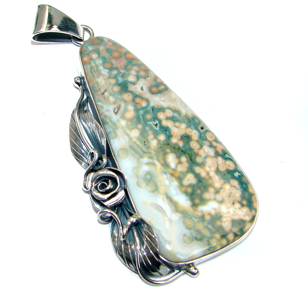 Huge AAA Ocean Jasper Sterling Silver handmade Pendant