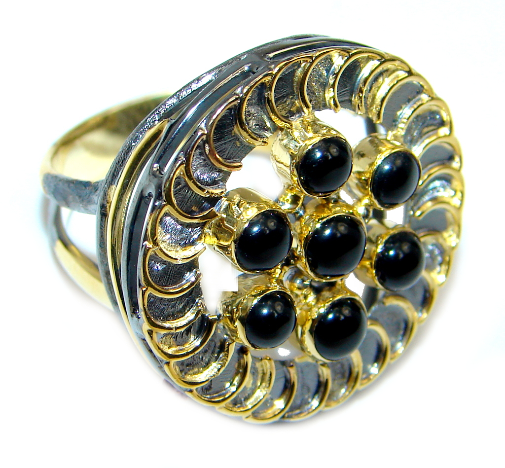 Amazing AAA Black Onyx Gold over Sterling Silver ring size 8 1/4