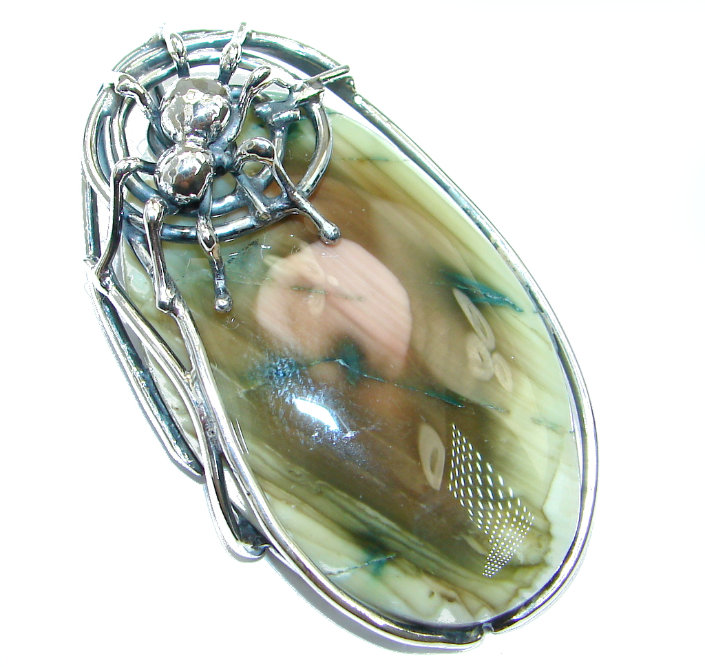 Spiner's Web AAA Wild Horse Jasper Sterling Silver handmade Pendant