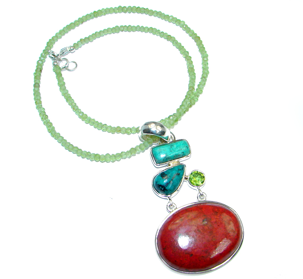 Massive Sunrise Sonora Jasper Peridot Sterling Silver handmade Necklace