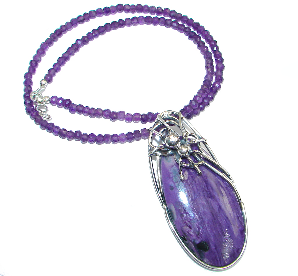 Spider's Web Siberian Purple Charoite Iolite Sterling Silver handmade Necklace