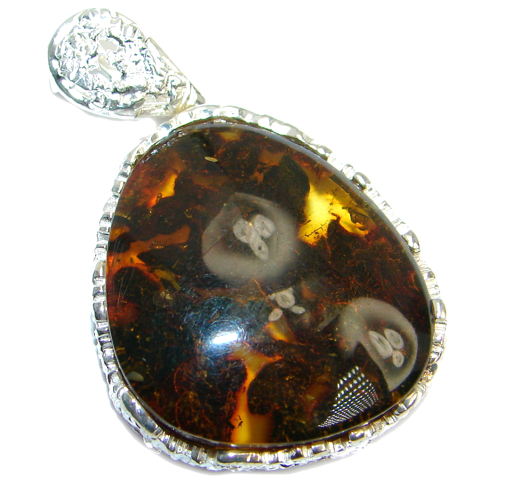 Vintage Design Golden natural Baltic Amber Sterling Silver Pendant