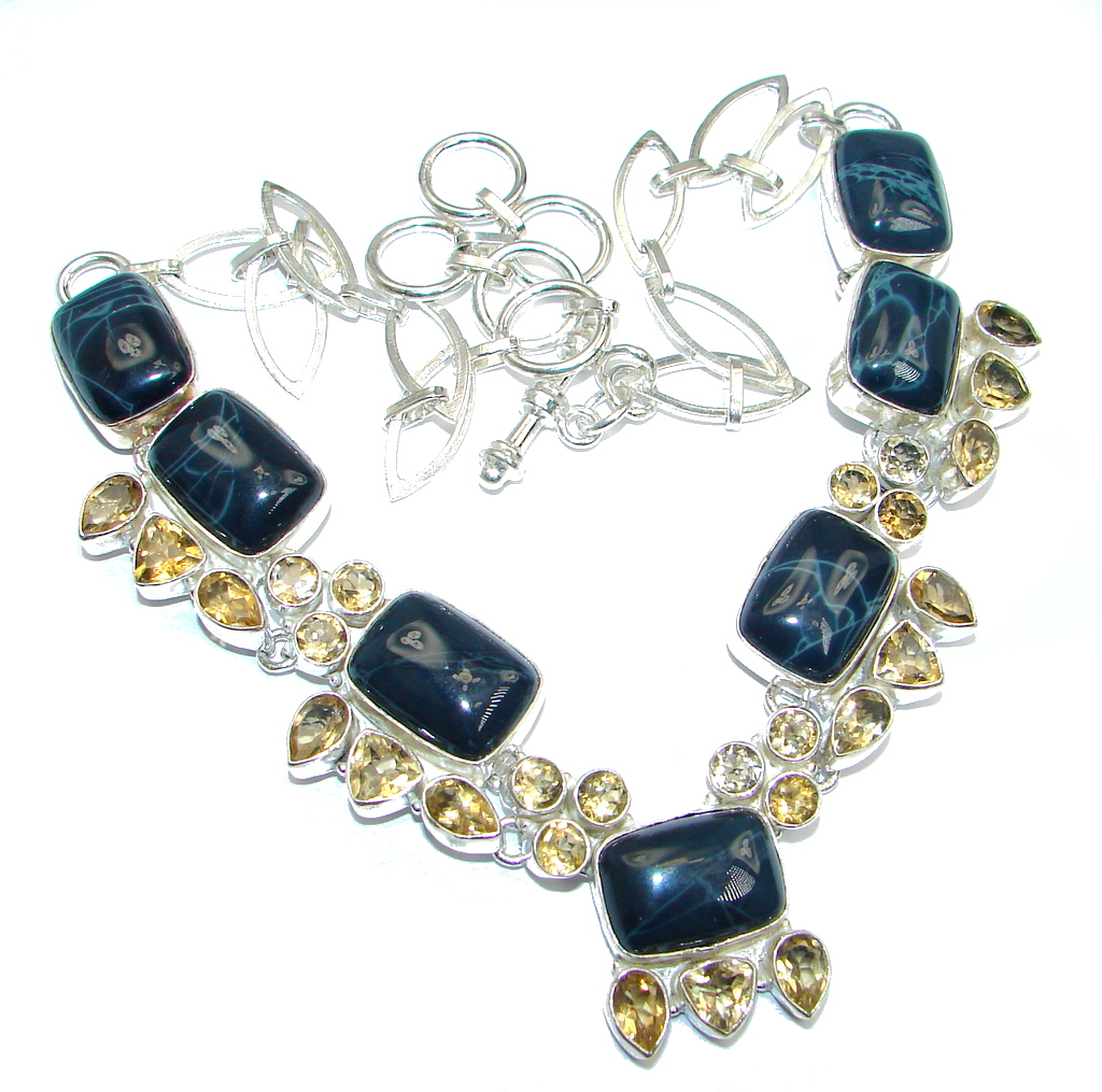 Great Magestic Onyx Citrine Sterling Silver Necklace