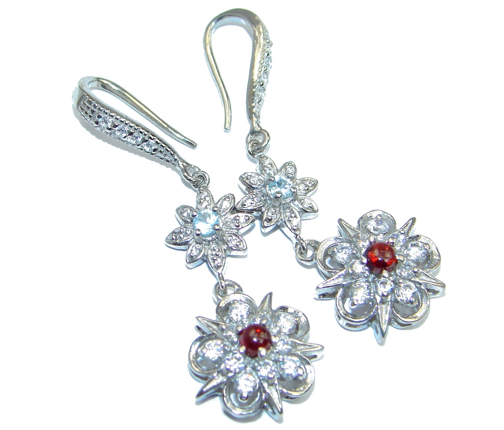 Classy White Topaz Garnet Sterling Silver earrings