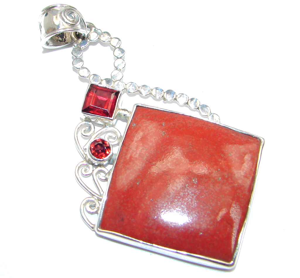 Natural Red Jasper Garnet Sterling Silver Pendant