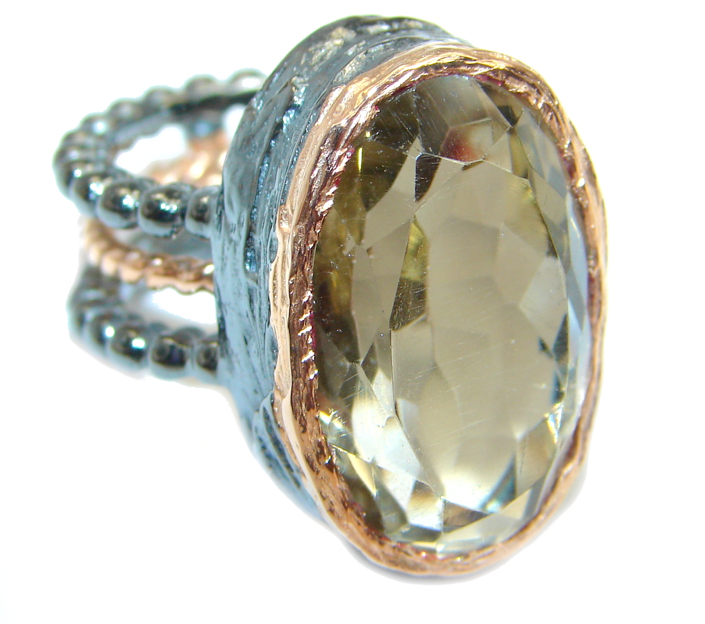 Amazing Genuine Smoky Topaz Rose gold Rhodium plated over Sterling Silver ring size 6