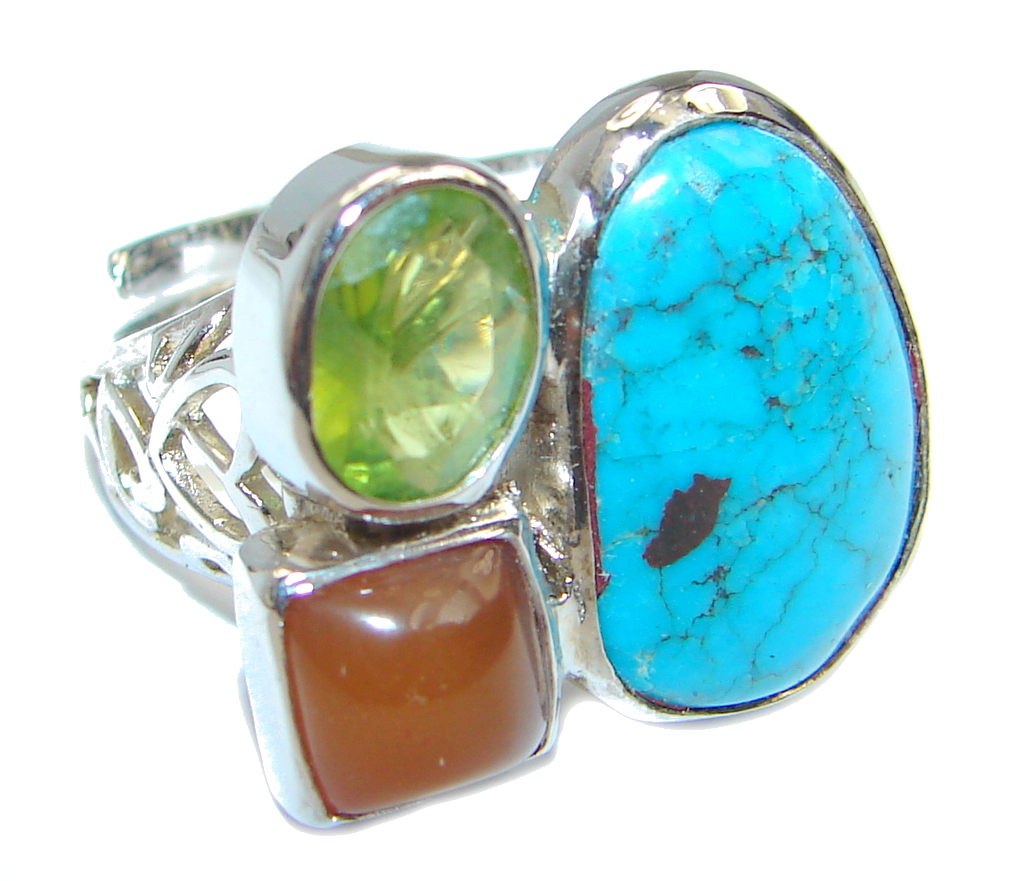 Sleeping Beauty Turquoise Sterling Silver Ring size adjustable