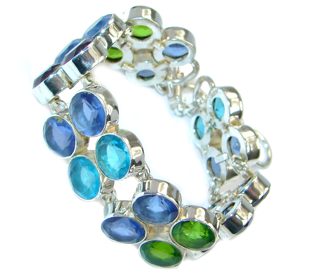 Amazing Multicolor Quartz Sterling Silver handmade Bracelet