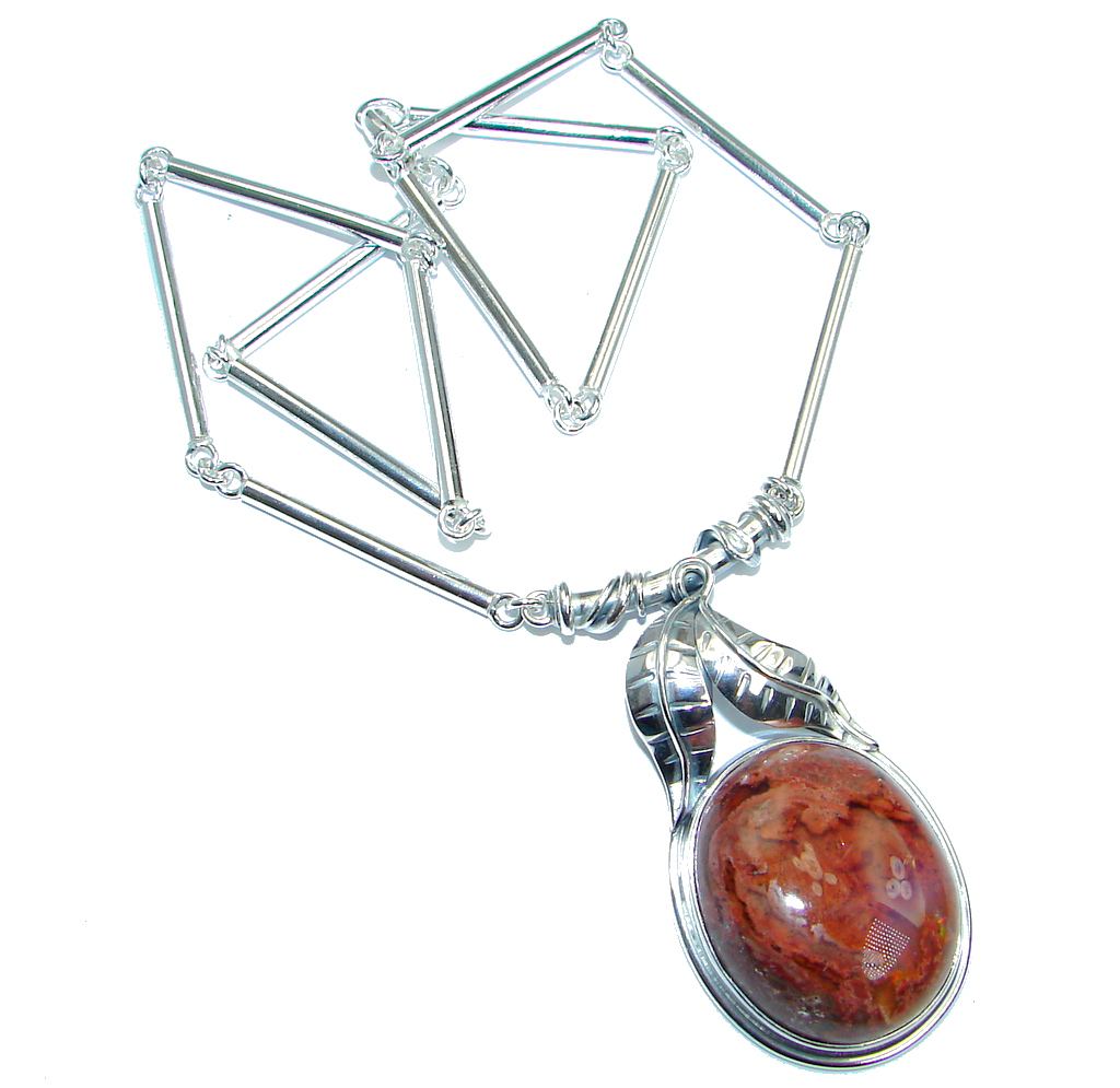 Chunky Handcrafted AAA Picture Jasper Sterling Silver Necklace