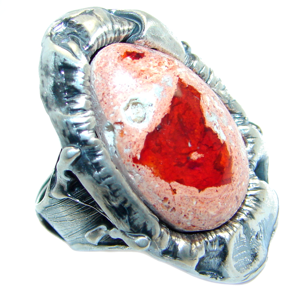 AAA+ Mexican Fire Opal Oxidized Sterling Silver Ring size resizable
