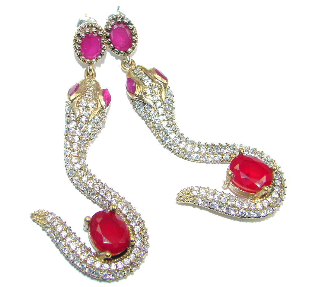 Victorian Style Snakes created Red Ruby copper over Sterling Silver earrings