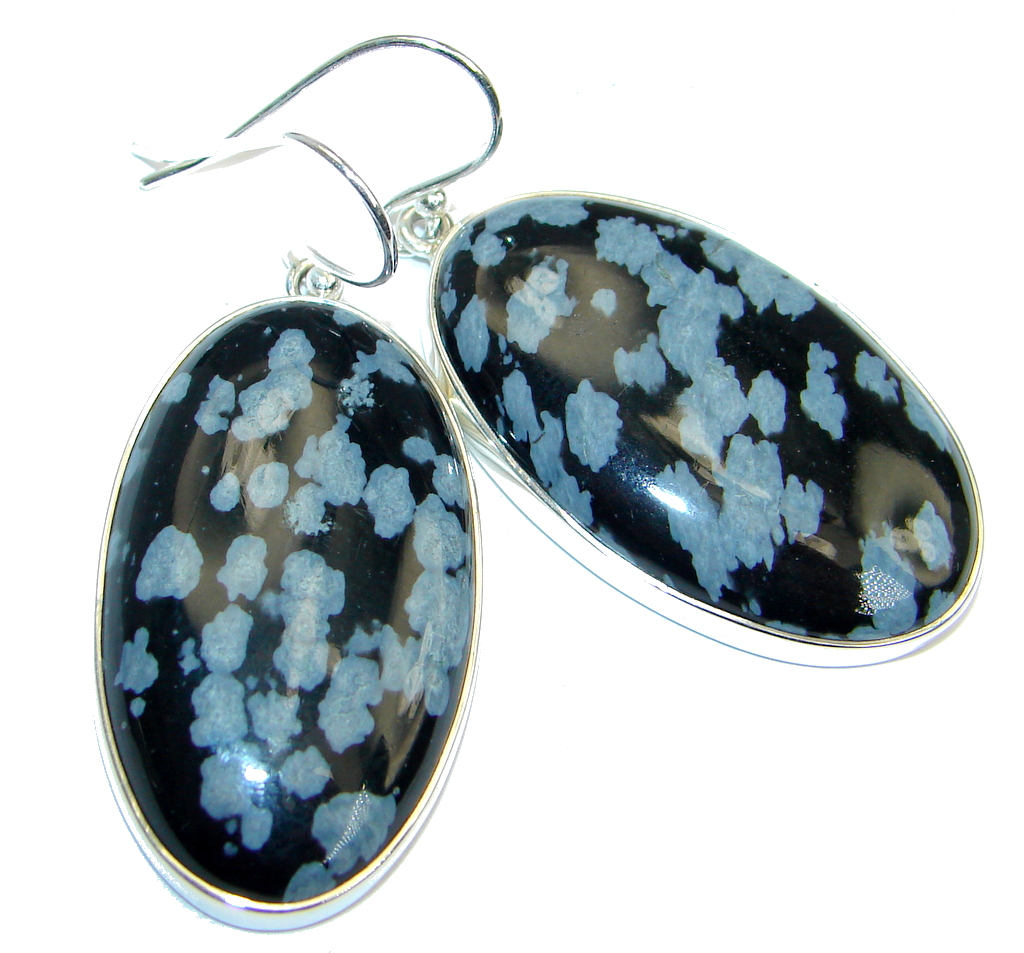 Fantastic Black Snowflake Obsidian Sterling Silver earrings