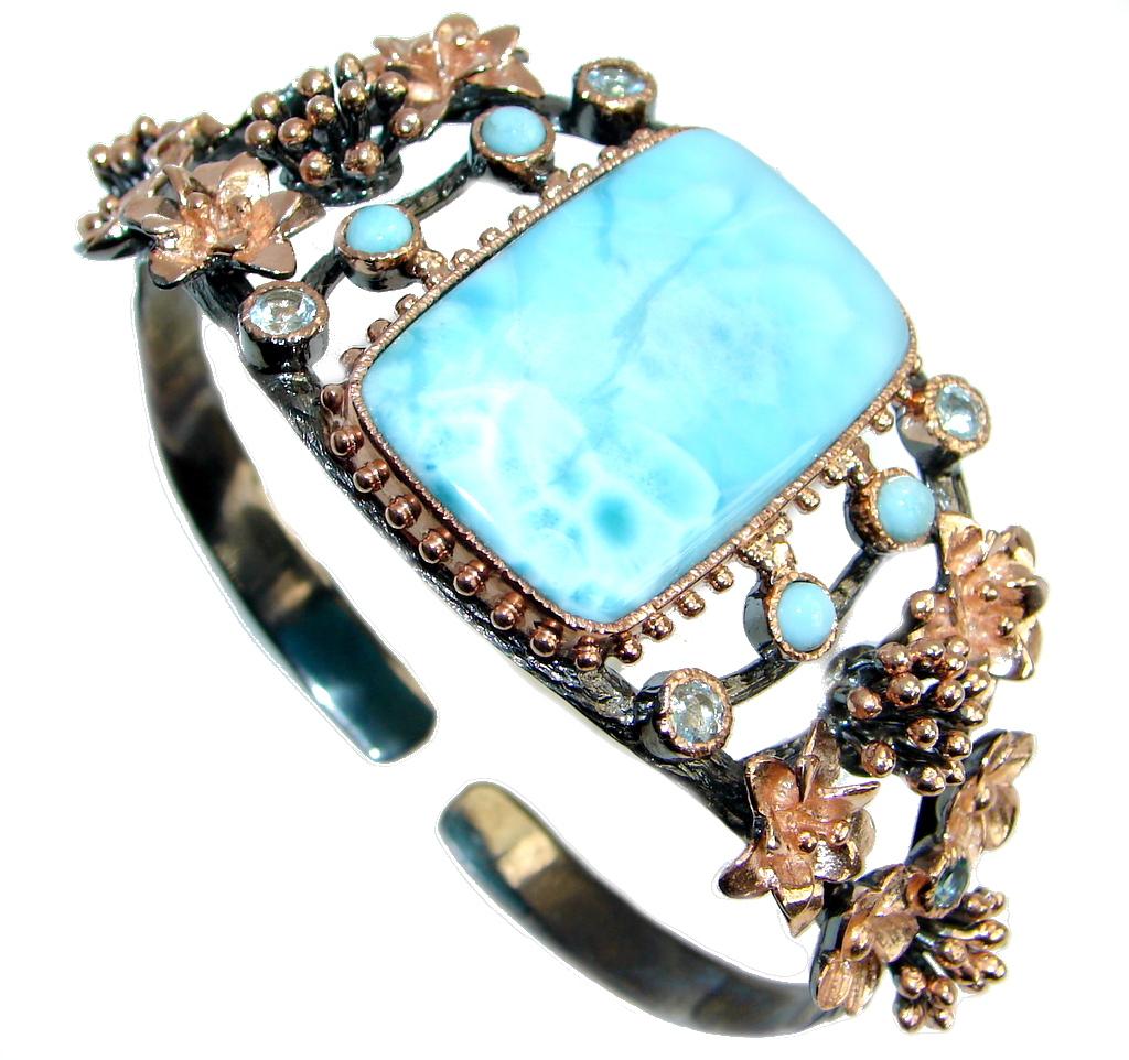 Blue Larimar Swiss Blue Topaz Rose Gold Rhodium plated over Sterling Silver Bracelet / Cuff