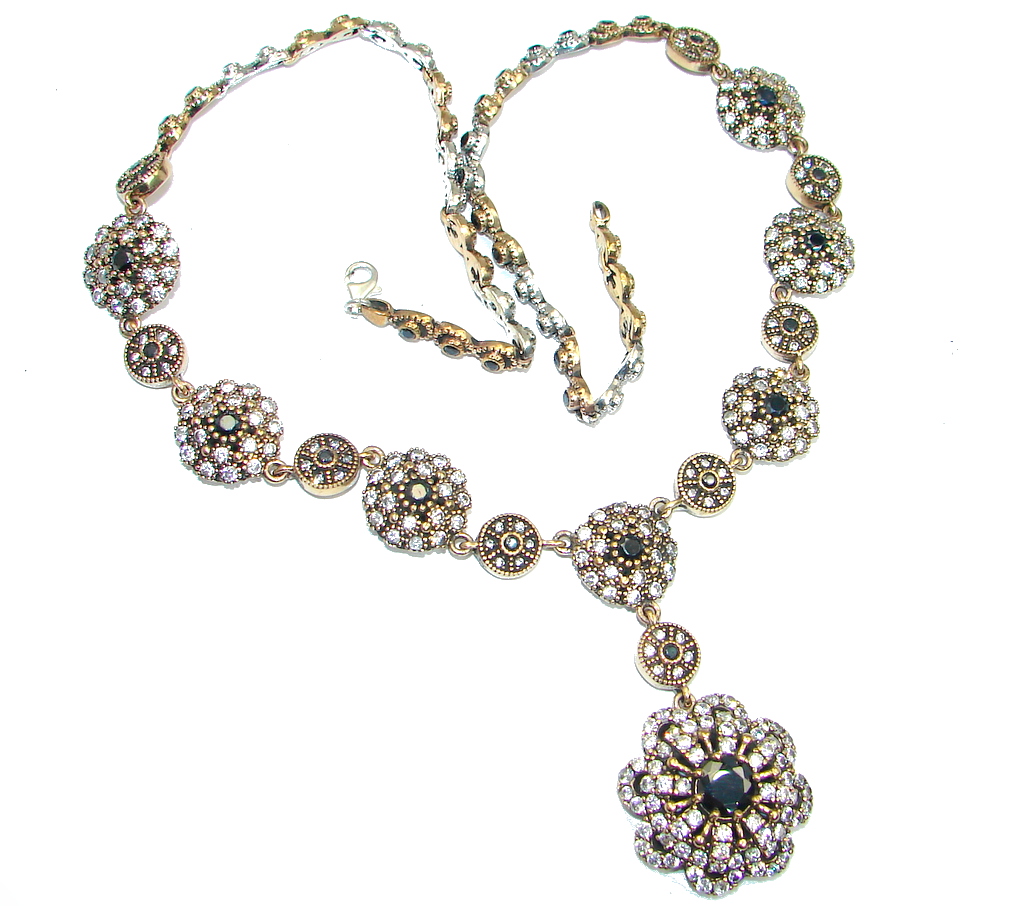 Victorian Style faceted Onyx & White Topaz copper over Sterling Silver necklace
