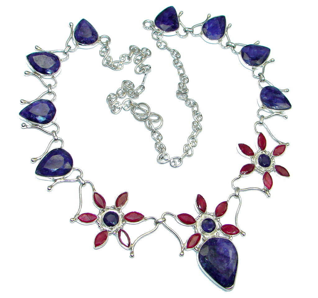 Breath Of Love Emerald & Sapphire Sterling Silver necklace