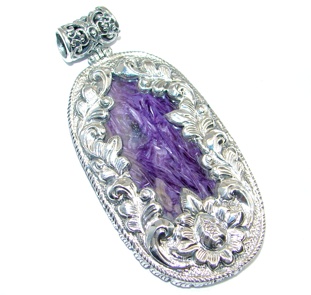 Genuine AAA Purple Siberian Charoite Sterling Silver Pendant
