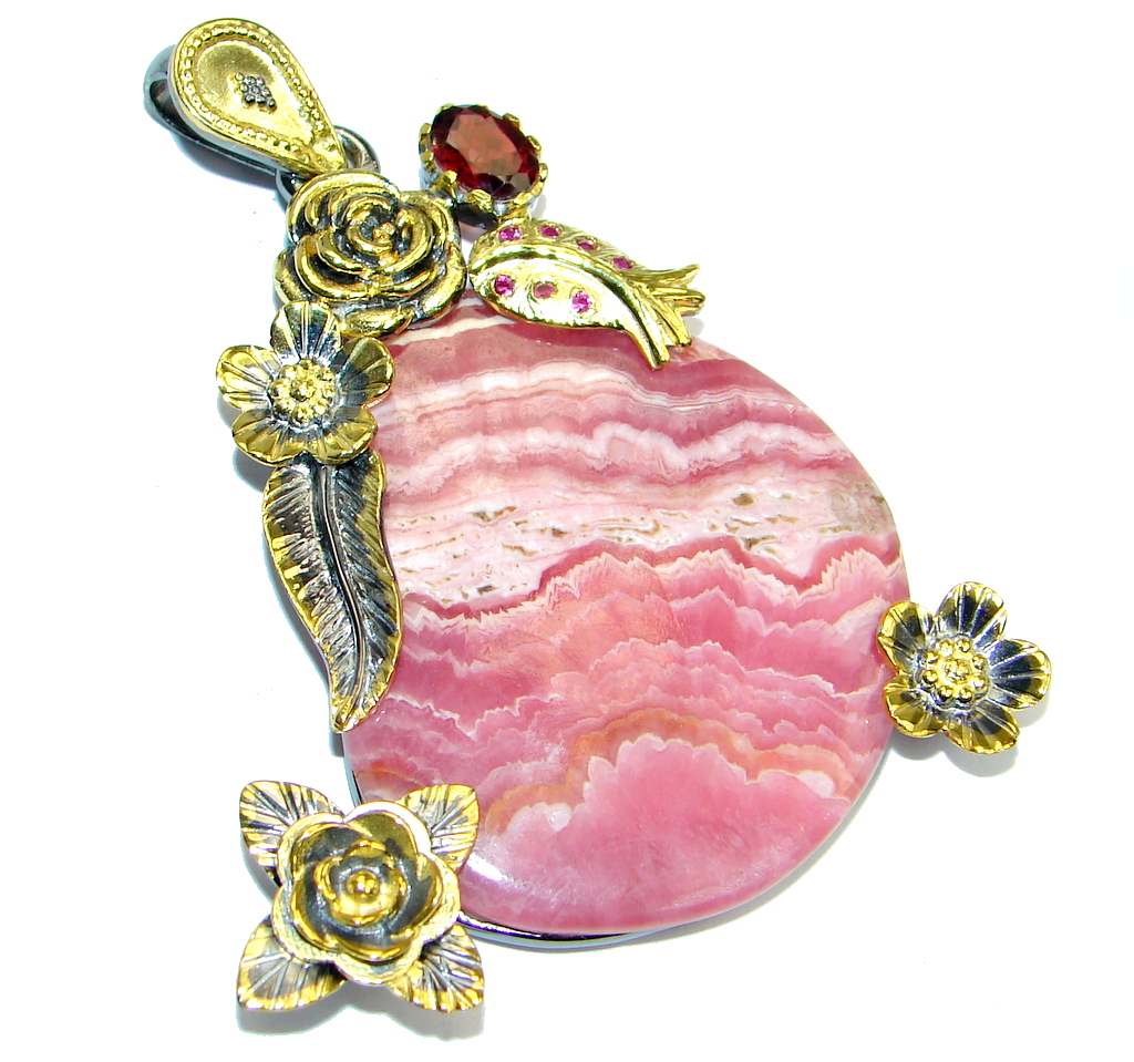 Vintage Design AAA Rhodochrosite Gold plated over Sterling Silver Pendant