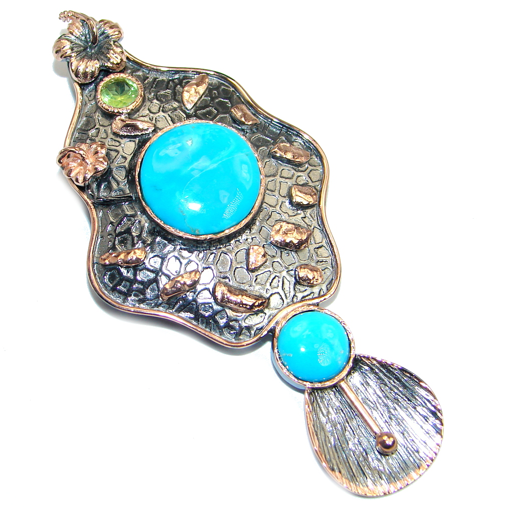 Sleeping Beauty Turquoise Rose Gold plated over Sterling Silver handmade Pendant