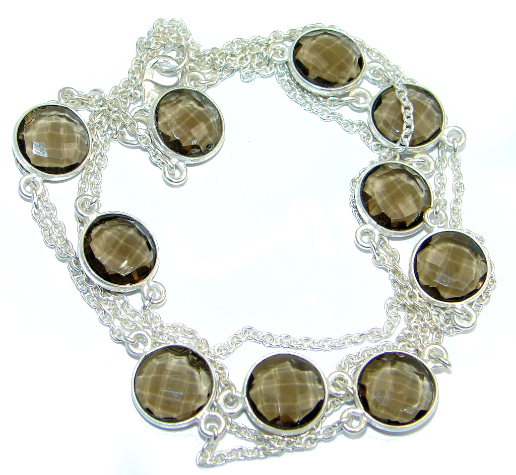 36 inches created Smoky Topaz Sterling Silver Necklace