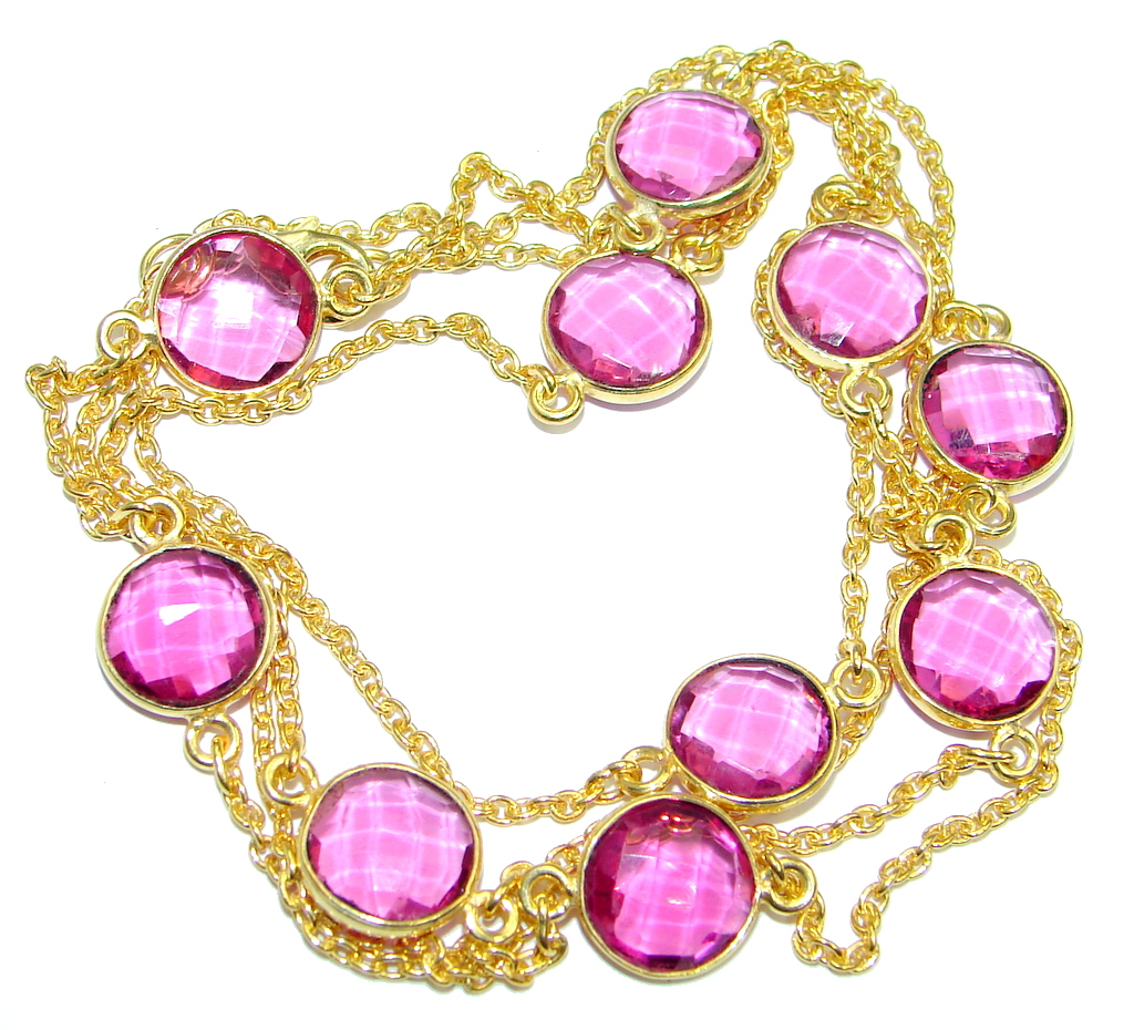 36 inches created Pink Sapphire Gold over Sterling Silver Necklace