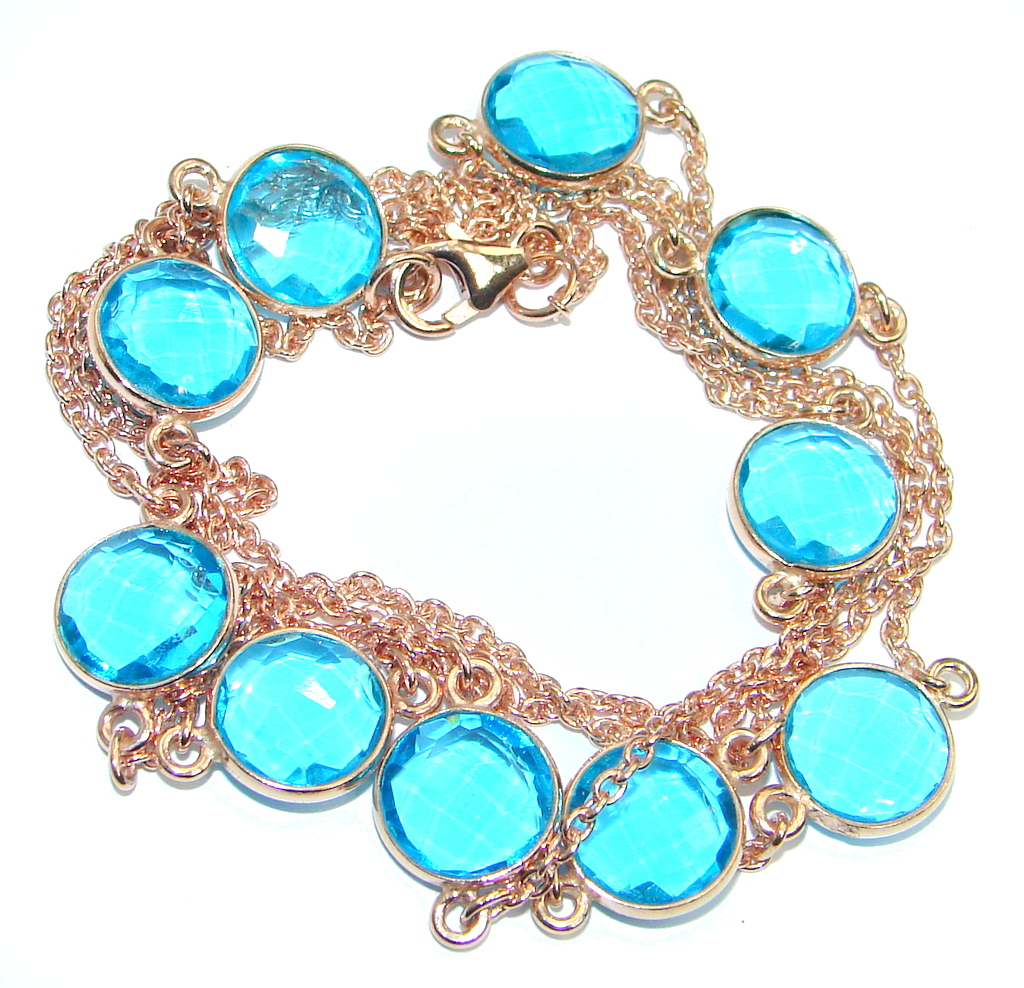 36 inches created London Blue Topaz Rose Gold over Sterling Silver Necklace