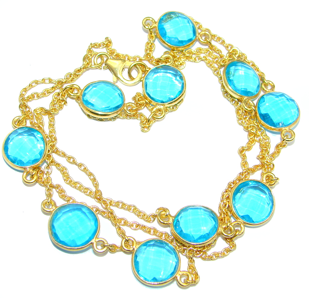 36 inches created London Blue Topaz Gold over Sterling Silver Necklace
