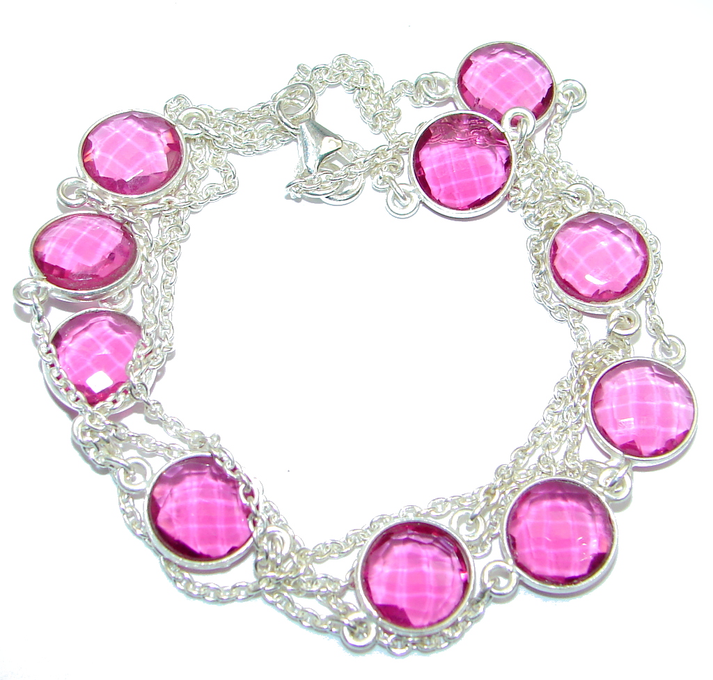 36 inches created Pink Sapphire Sterling Silver handmade Necklace