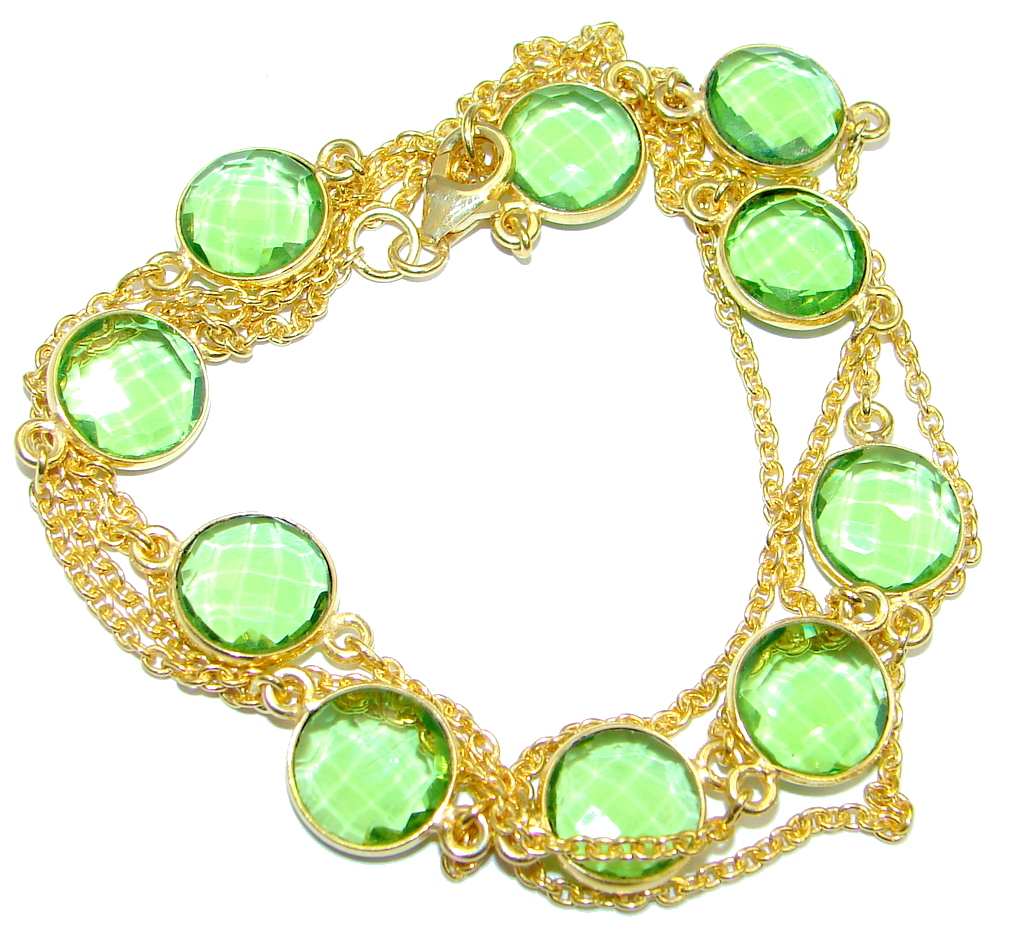 36 inches Created Peridot Gold over Sterling Silver Necklace
