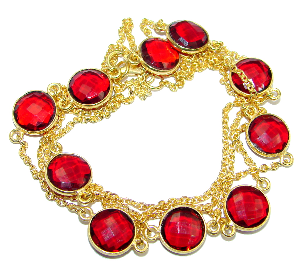 36 inches Created Garnet Gold over Sterling Silver Necklace
