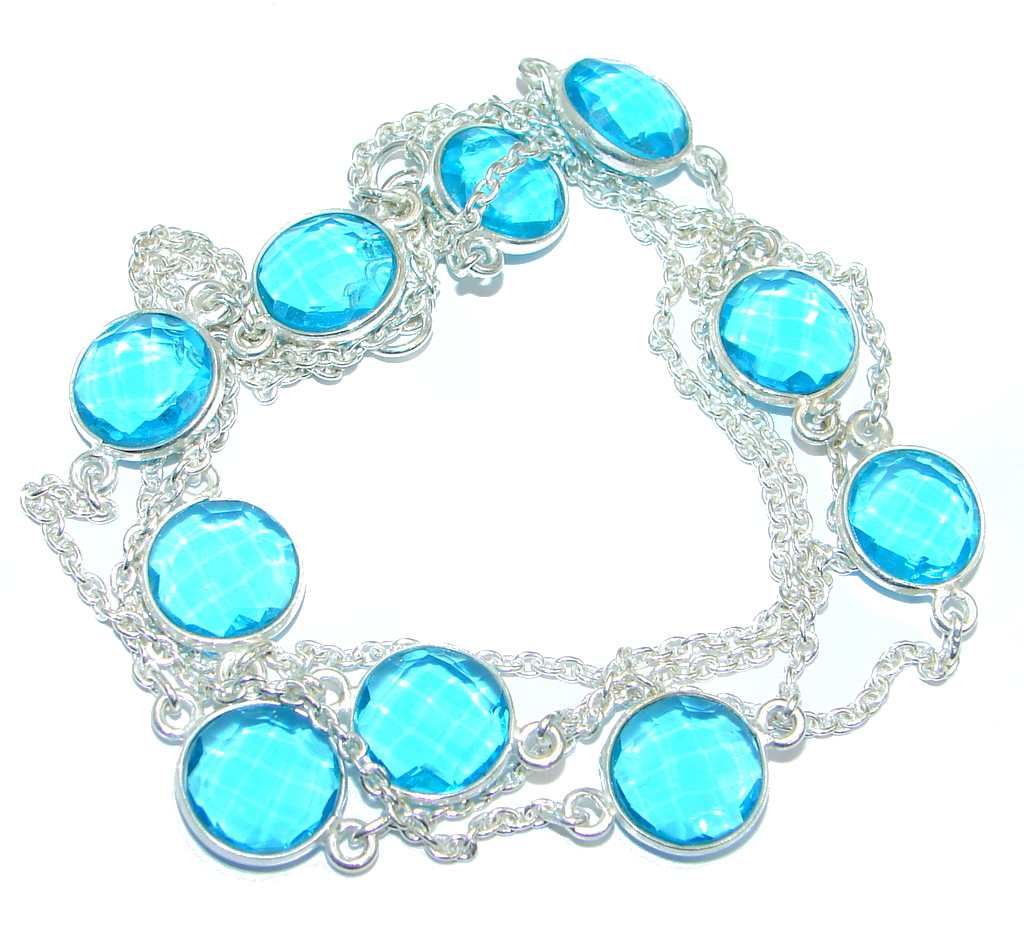36 inches created London Blue Topaz Sterling Silver Necklace