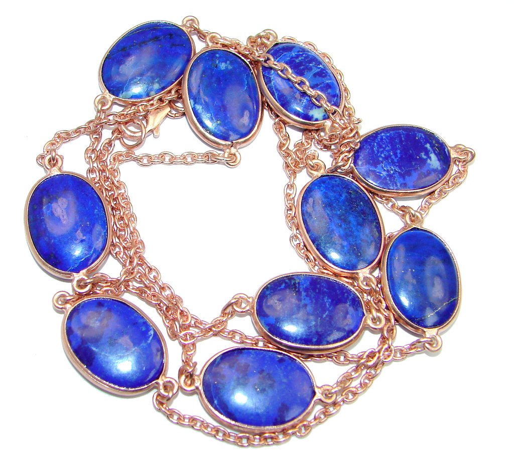 36 inches Genuine Lapis Lazuli Rose Gold over Sterling Silver Necklace