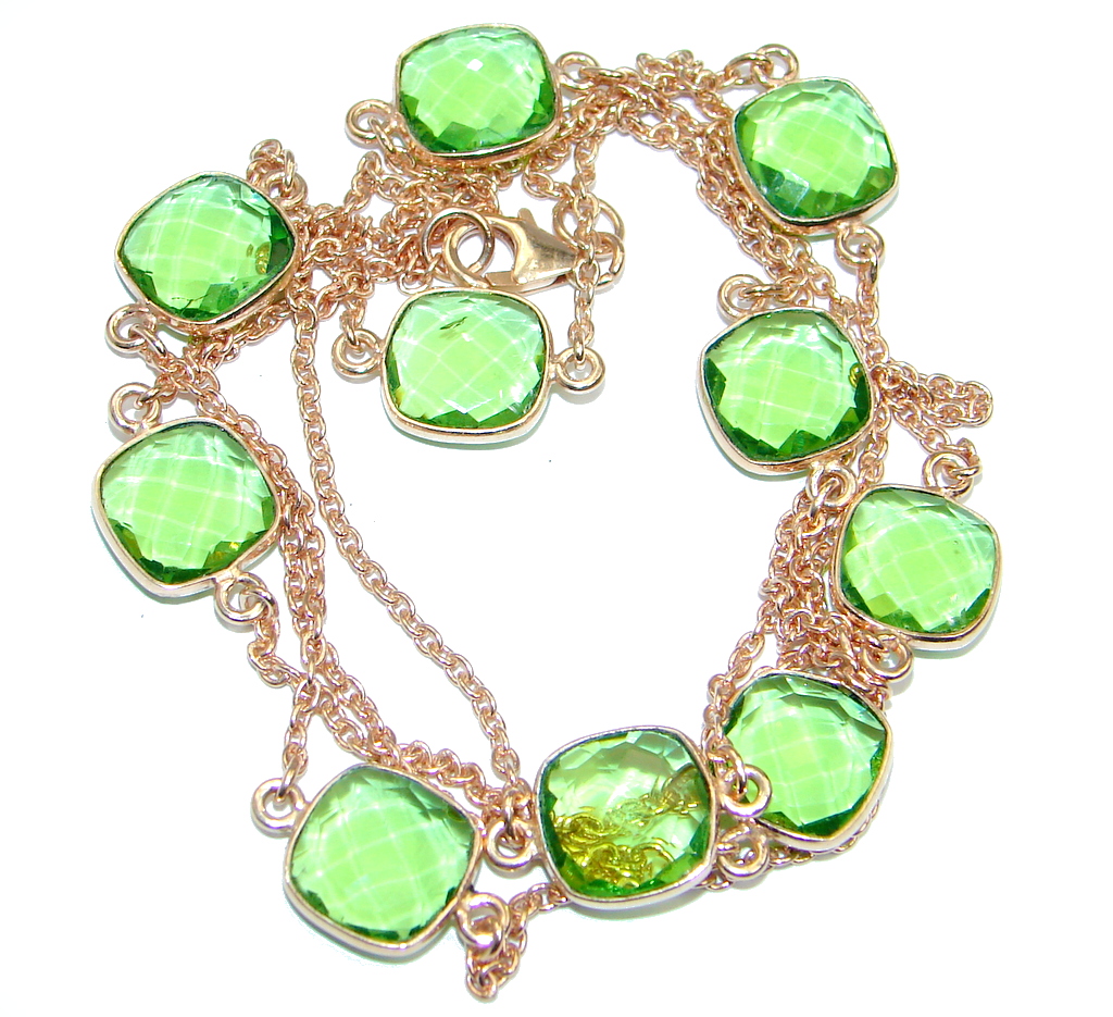 36 inches Created Peridot Rose Gold over Sterling Silver Necklace