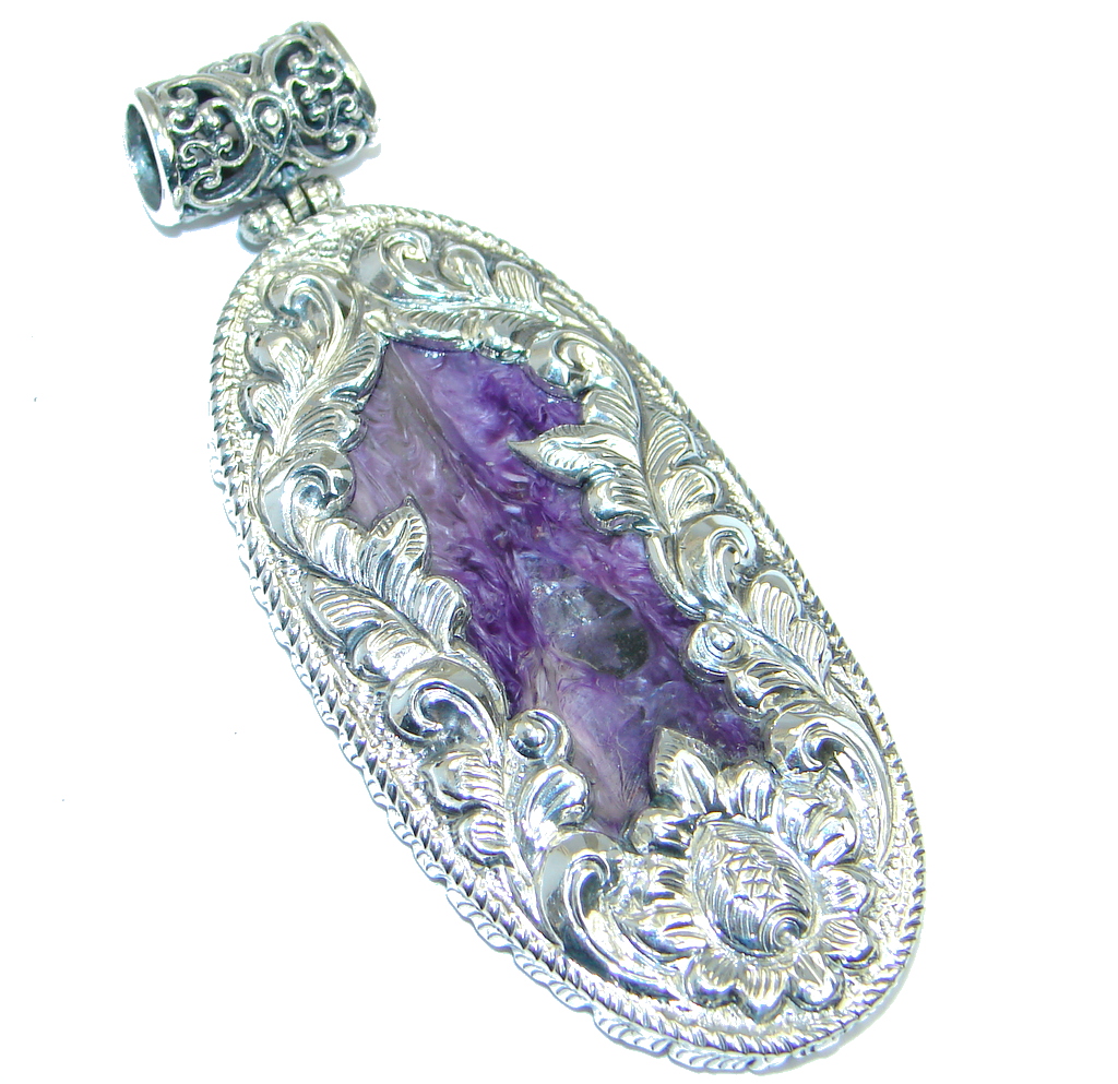 Genuine AAA Purple Siberian Charoite Sterling Silver handmade Pendant