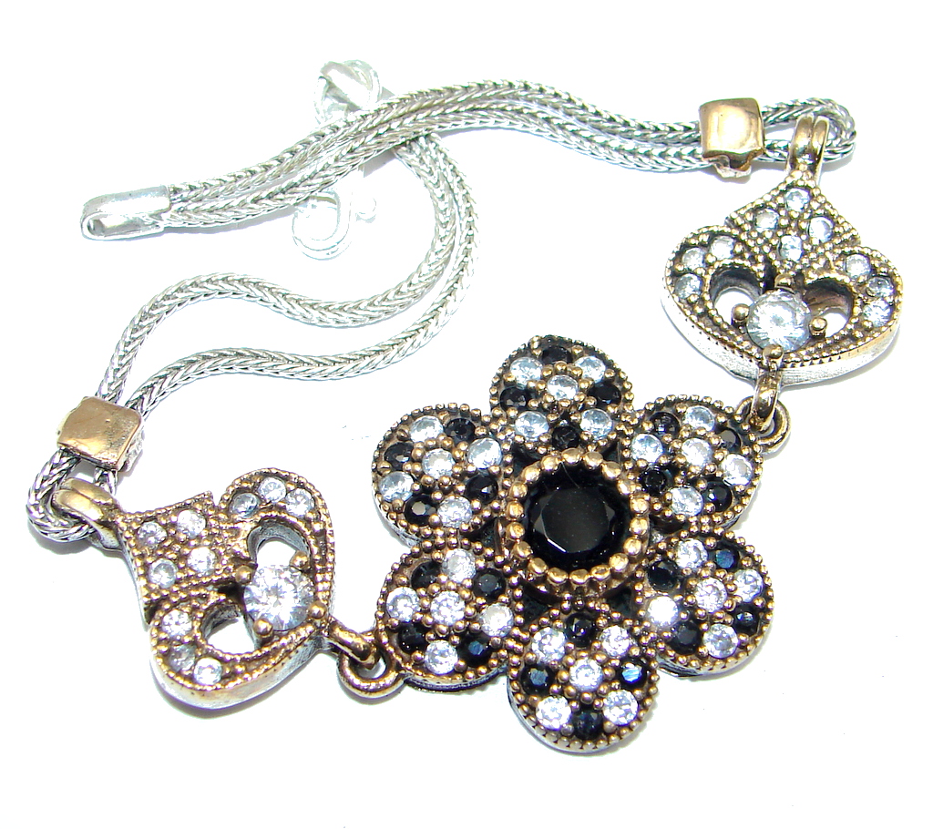 Victorian Style created Sapphire & White Topaz copper over Sterling Silver Bracelet