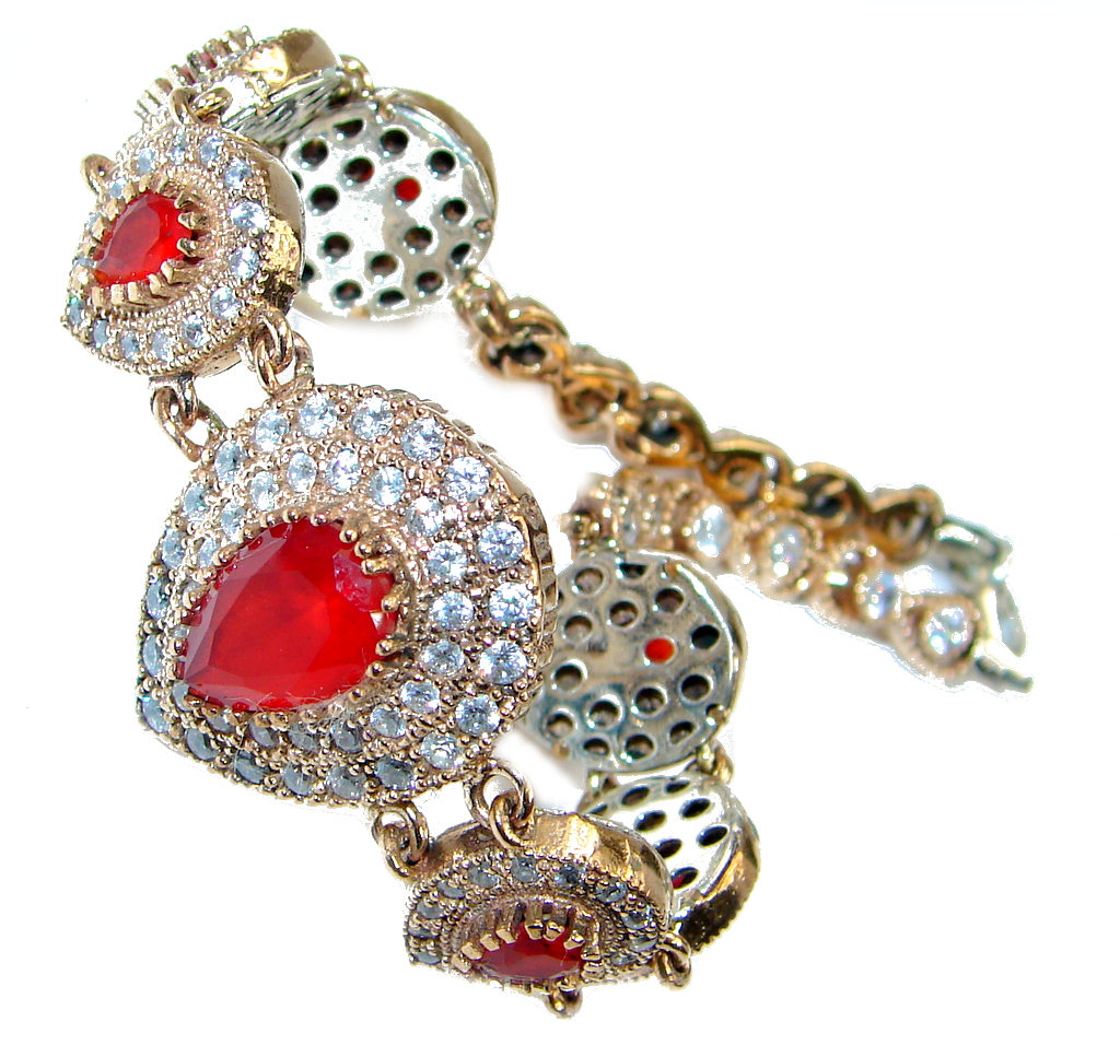 Victorian Style created Red Ruby & White Topaz copper over Sterling Silver Bracelet