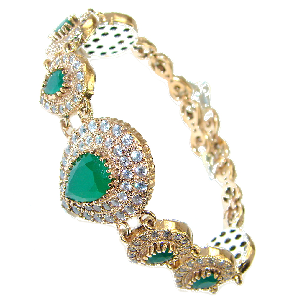 Victorian Style created Emerald & White Topaz Sterling Silver Bracelet