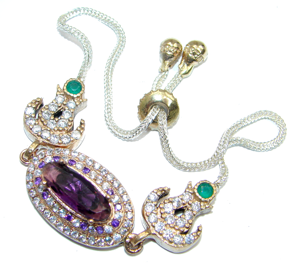 Victorian Style created Sapphire & White Topaz copper over Sterling Silver Bracelet